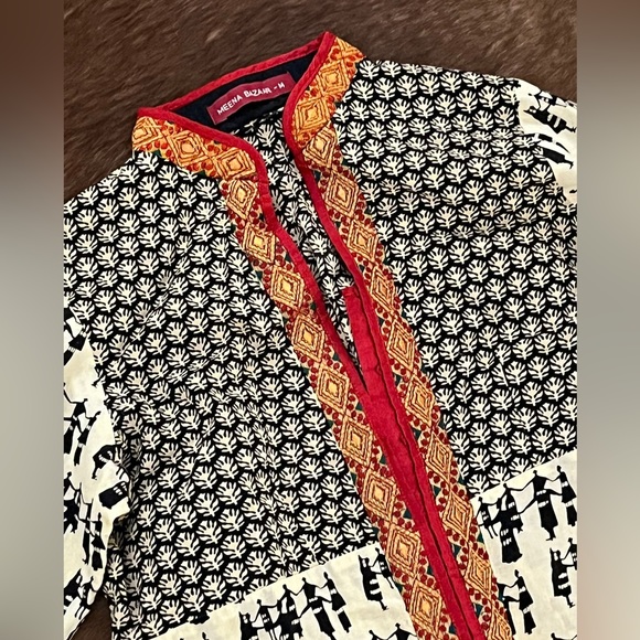 Meena Bazaar TUSSAR COTTON PRINTED KURTI WITH NECK EMBROIDERY - Picture 2 of 4